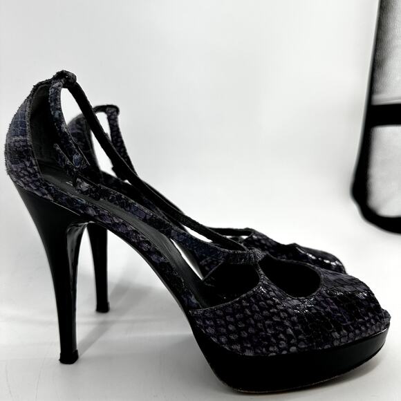 Stuart Weitzman Snakeskin Slingback Heels Peep Toe Leather Purple Blue 9.5 - Picture 2 of 6